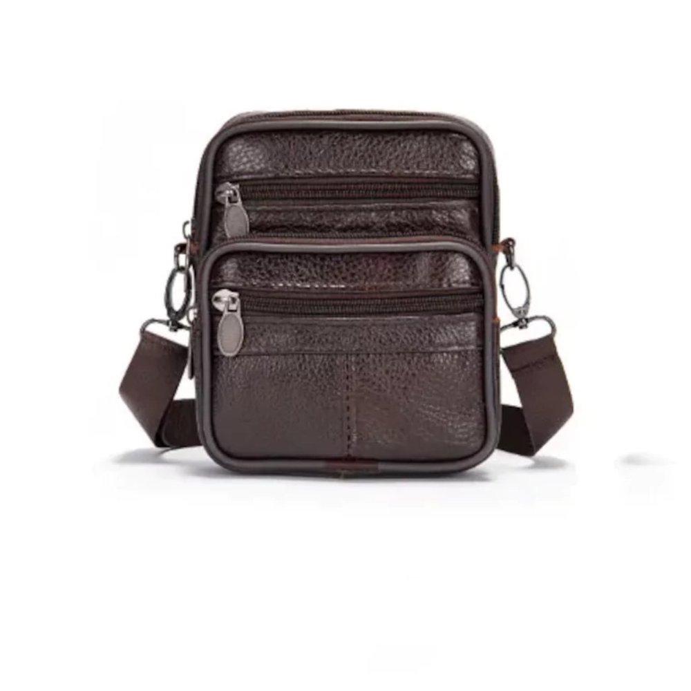 Noblag Miler Vertical Messenger Bags For Men Coffee Leather Crossbody Bags